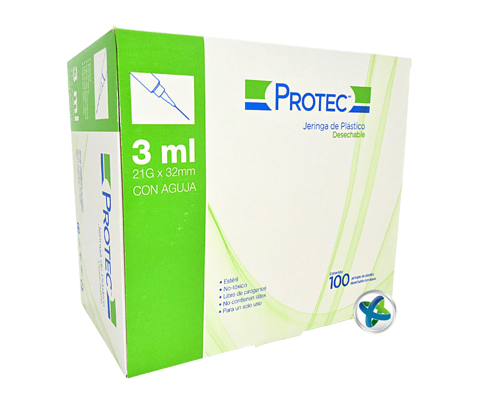 Jeringa Hipodérmica Protec® 21 x 32 (Verde). Caja/100 Pzas.